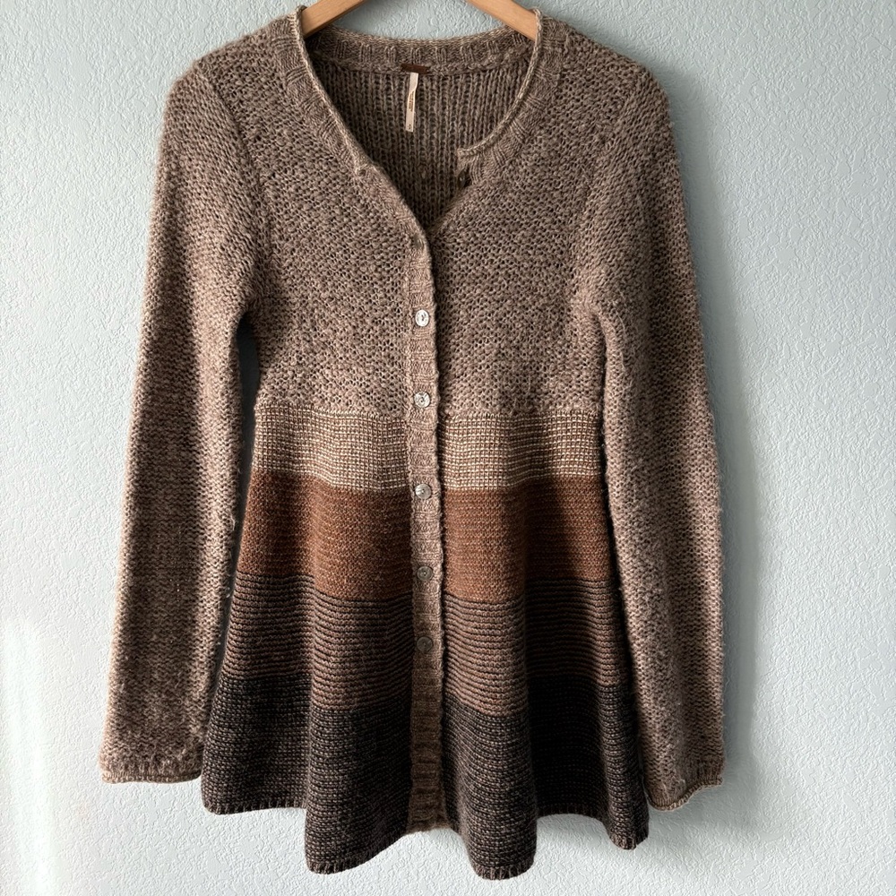 Free People Stripe Wool Angora Blend Cardigan Button Sweater